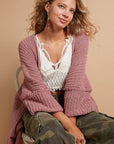 Rosy Brown POL Open Front Sweater Cardigan with Pockets