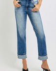 RISEN Full Size High Rise Crop Straight Roll Up Jeans