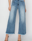 RISEN Raw Hem Cropped Wide Leg Jeans