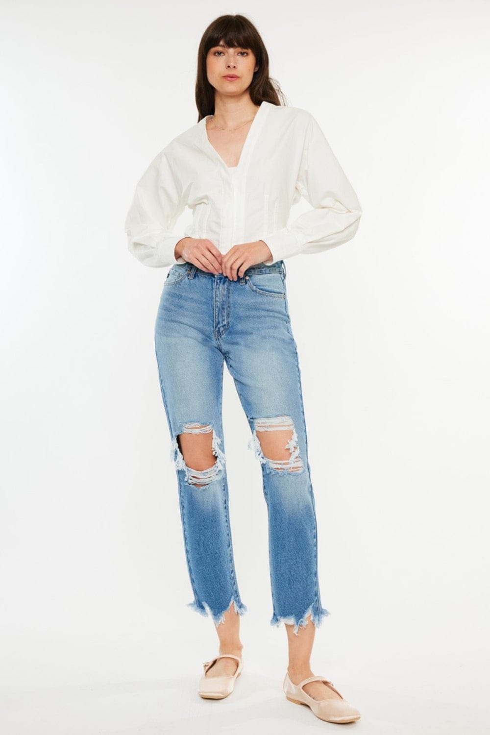 White Smoke Kancan Distressed Frayed Hem Cropped Jeans