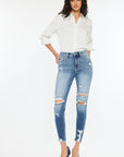 White Smoke Kancan High Rise Frayed Ankle Skinny Jeans