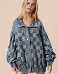 Double Take Checkered Button Up Denim Jacket