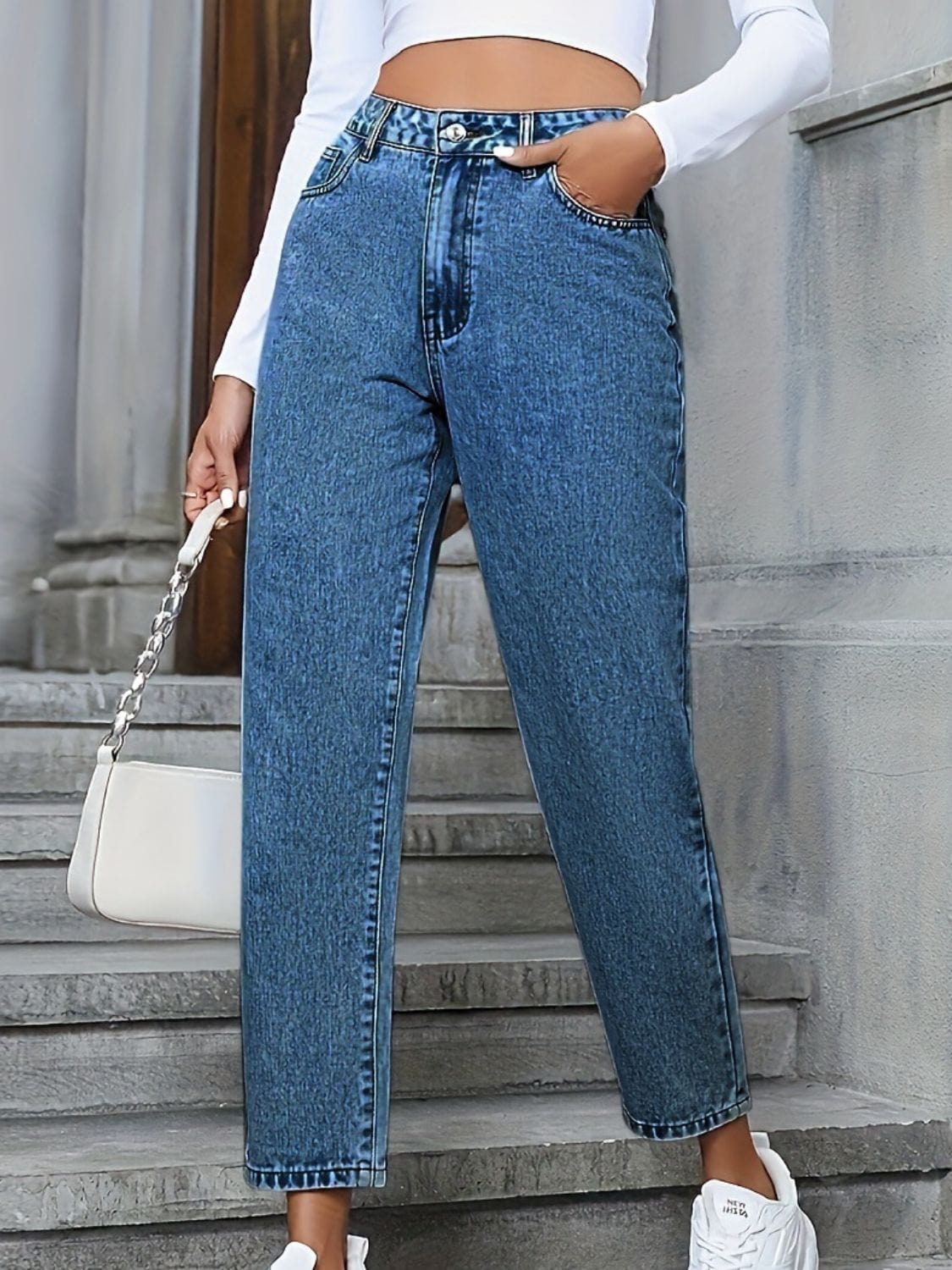 Slate Gray Pocketed Straight Leg Jeans