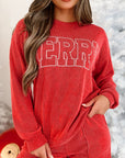 MERRY Round Neck Long Sleeve Top and Shorts Lounge Set