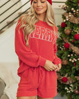 MERRY Round Neck Long Sleeve Top and Shorts Lounge Set