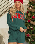 MERRY Round Neck Long Sleeve Top and Shorts Lounge Set