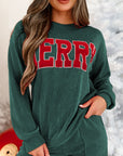 MERRY Round Neck Long Sleeve Top and Shorts Lounge Set