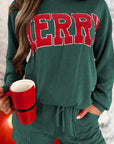 MERRY Round Neck Long Sleeve Top and Shorts Lounge Set