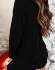 MERRY Round Neck Long Sleeve Top and Shorts Lounge Set