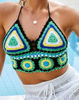 Gray Geometric Halter Neck Swim Top