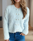 Heart Button Round Neck Cardigan