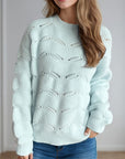 Openwork Round Neck Dropped Shoulder Sweater