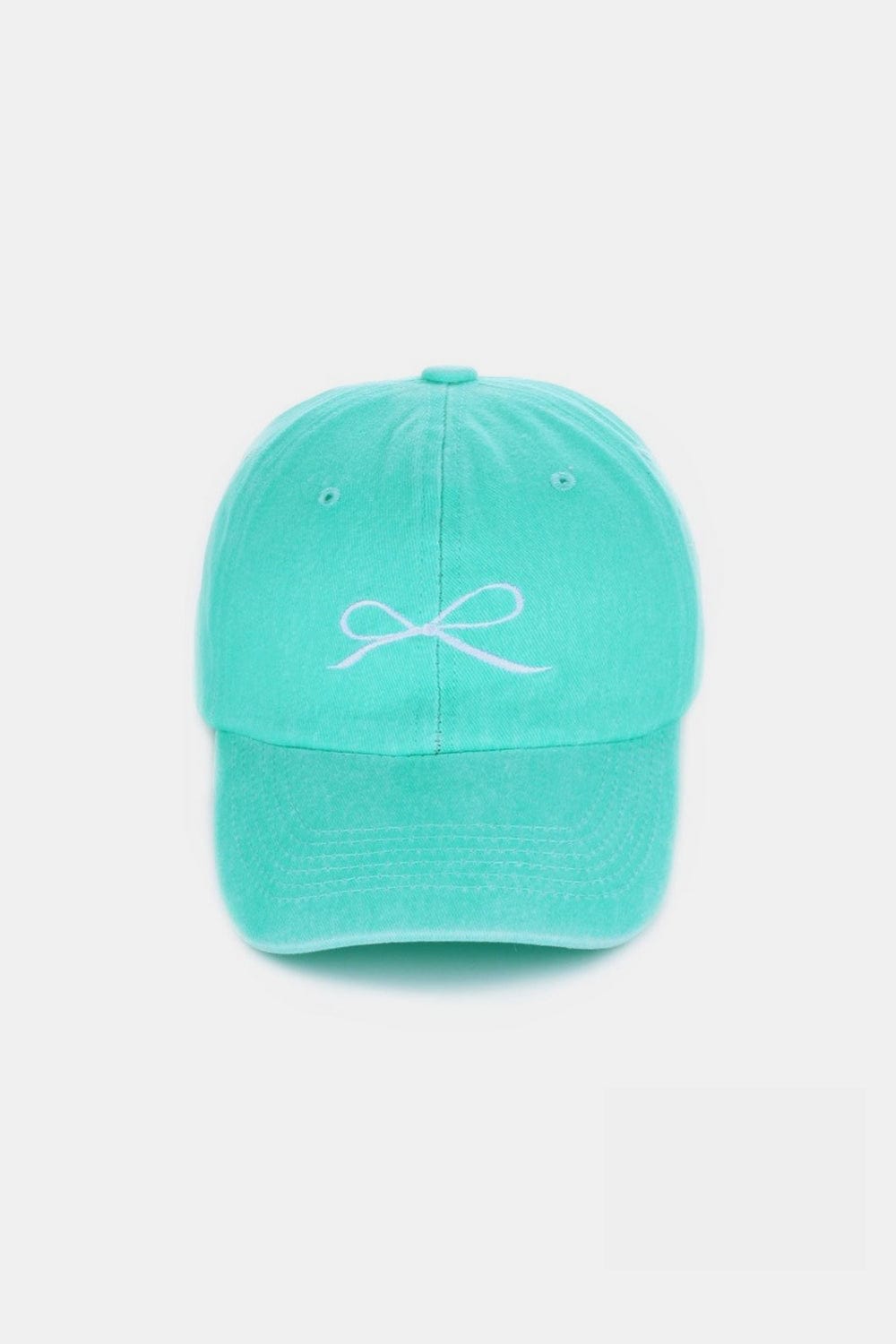 Medium Turquoise Zenana Bow Embroidered Washed Cotton Caps