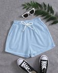 Light Slate Gray Drawstring Pocketed Elastic Waist Shorts