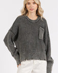 Mittoshop Distressed Hem Round Neck Dropped Shoulder Sweater