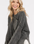 Mittoshop Distressed Hem Round Neck Dropped Shoulder Sweater