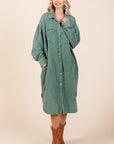 Mittoshop Mineral Wash Cotton Gauze Midi Shirt Dress