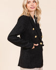 Mittoshop Plaid Texture Double-Breasted Long Sleeve Blazer