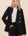 Mittoshop Plaid Texture Double-Breasted Long Sleeve Blazer