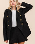 Mittoshop Plaid Texture Double-Breasted Long Sleeve Blazer