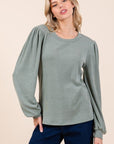 Mittoshop Round Neck Long Sleeve Rib Knit Top