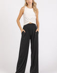 Mittoshop Stretch Banded Waist Wide Leg Pants with Pockets