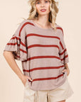 Mittoshop Striped Flounce Sleeve Knit Top