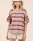 Mittoshop Striped Flounce Sleeve Knit Top