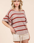 Mittoshop Striped Flounce Sleeve Knit Top