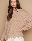 Rosy Brown POL Checkered Distressed Edge Sweater