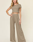 Double Take Full Size Round Neck Top and Pants Set