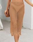 Tan Fringe Openwork High Waist Swim Skirt