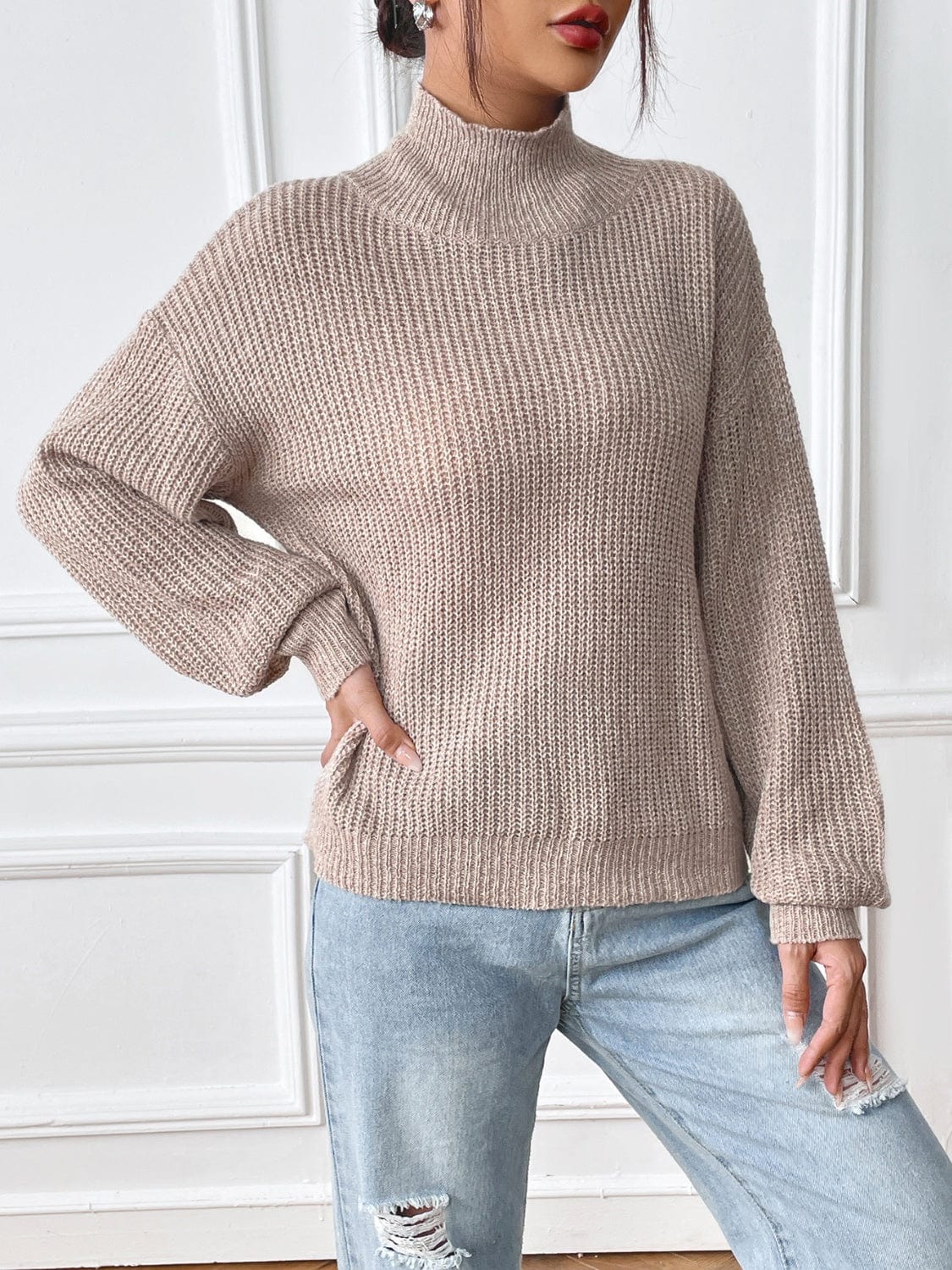 Light Gray Turtleneck Long Sleeve Sweater