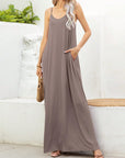 Light Gray V-Neck Maxi Cami Dress with Pockets