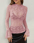 Mock Neck Long Sleeve Lace Top