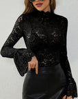 Mock Neck Long Sleeve Lace Top