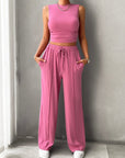 Rosy Brown Mock Neck Sleeveless Top and Drawstring Pants Set