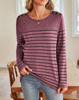 Lovelet Striped Round Neck Long Sleeve T-Shirt