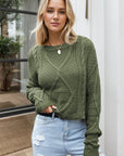 Cable-Knit Round Neck Dropped Shoulder Sweater