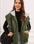 Drawstring Zip Up Hooded Vest Coat