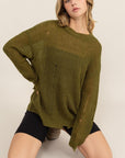 HYFVE Distressed Long Sleeve Knit Top