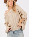 SAGE + FIG Distressed Asymmetrical Open Stitch Sweater