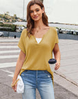 Notched Short Sleeve Knit Top