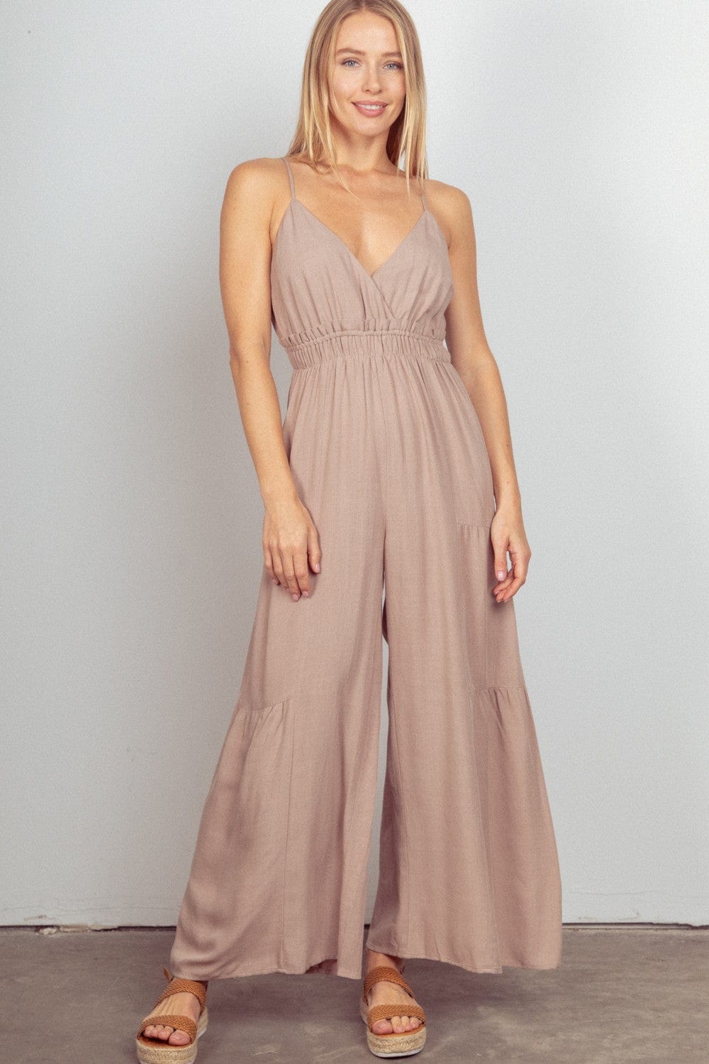 Gray VERY J Sleeveless Ruched Wide Leg Jumpsuit