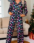 Christmas Lights Print Collared Neck Top and Pants Set