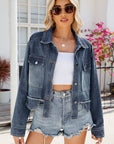 Button Up Long Sleeve Denim Jacket with Pockets