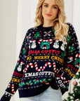 Christmas Print Crewneck Dropped Shoulder Sweater