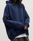 Pocketed Dropped Shoulder Long Sleeve Hoodie