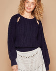 Black POL Cable Knit Cutout Long Sleeve Sweater