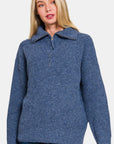 Zenana Half Zip Long Sleeve Sweater